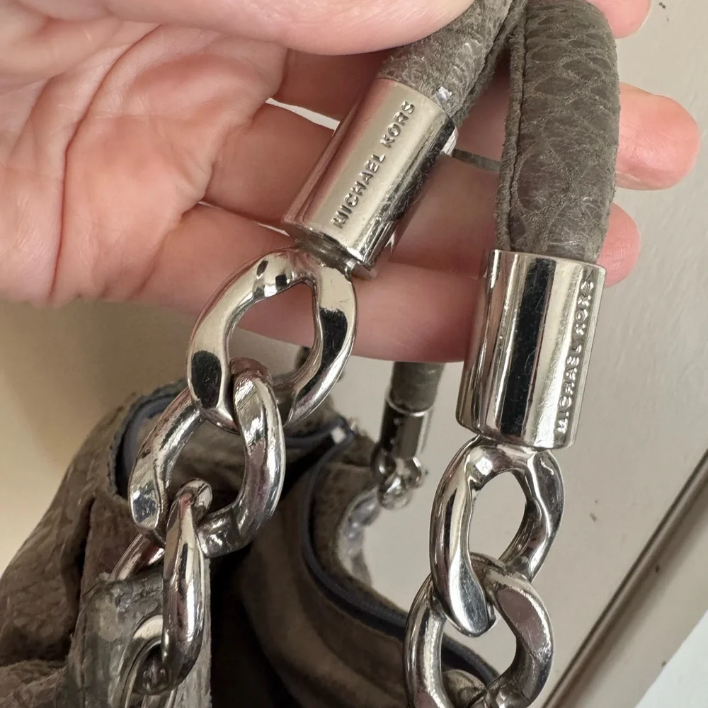 Michael Kors Grey Snake-Embossed Leather Hobo